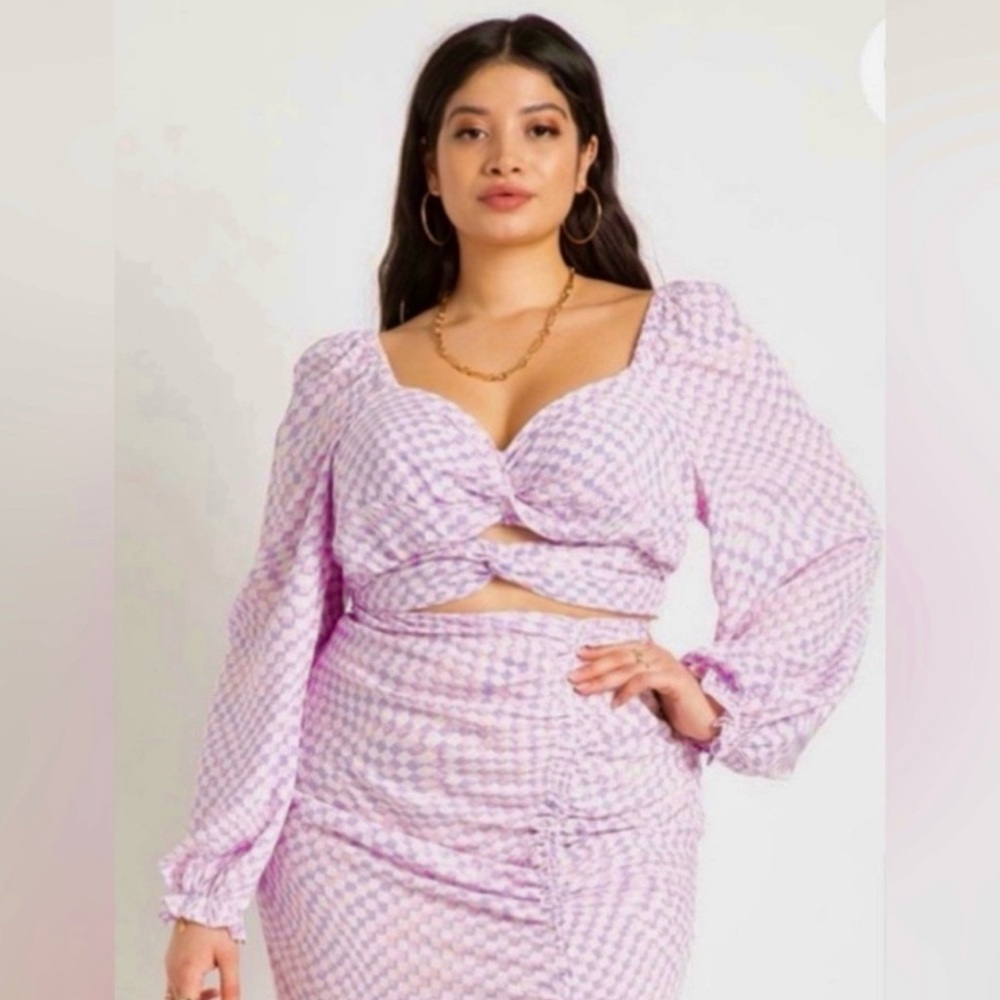 Eloquii Lavender Checkered Crop Top